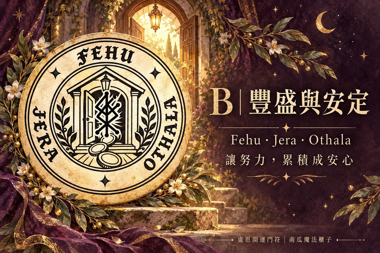 B答案：豐盛與安定，Fehu・Jera・Othala盧恩門符